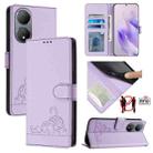For vivo Y100 5G Global Cat Rat Embossed Pattern RFID Leather Phone Case with Lanyard(Purple) - 1