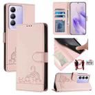 For vivo Y200E 5G Global Cat Rat Embossed Pattern RFID Leather Phone Case with Lanyard(Pink) - 1