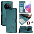 For vivo X100 Pro 5G Cat Rat Embossed Pattern RFID Leather Phone Case with Lanyard(Peacock Green) - 1