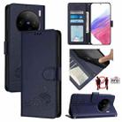 For vivo X100 Pro 5G Cat Rat Embossed Pattern RFID Leather Phone Case with Lanyard(Blue) - 1