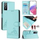 For vivo Y76 5G Cat Rat Embossed Pattern RFID Leather Phone Case with Lanyard(Mint Green) - 1