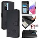 For vivo Y76 5G Cat Rat Embossed Pattern RFID Leather Phone Case with Lanyard(Black) - 1