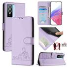 For vivo Y76 5G Cat Rat Embossed Pattern RFID Leather Phone Case with Lanyard(Purple) - 1