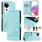 For vivo S19 Pro Cat Rat Embossed Pattern RFID Leather Phone Case with Lanyard(Mint Green) - 1