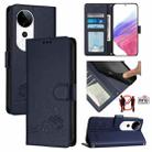 For vivo S19 Pro Cat Rat Embossed Pattern RFID Leather Phone Case with Lanyard(Blue) - 1