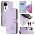 For vivo S19 Pro Cat Rat Embossed Pattern RFID Leather Phone Case with Lanyard(Purple) - 1