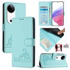 For vivo S19 Cat Rat Embossed Pattern RFID Leather Phone Case with Lanyard(Mint Green) - 1