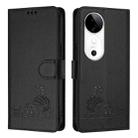 For vivo S19 Cat Rat Embossed Pattern RFID Leather Phone Case with Lanyard(Black) - 2