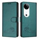 For vivo S19 Cat Rat Embossed Pattern RFID Leather Phone Case with Lanyard(Peacock Green) - 2