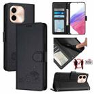 For vivo Y28 4G Cat Rat Embossed Pattern RFID Leather Phone Case with Lanyard(Black) - 1