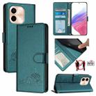 For vivo Y28 4G Cat Rat Embossed Pattern RFID Leather Phone Case with Lanyard(Peacock Green) - 1