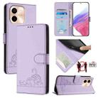 For vivo Y28 4G Cat Rat Embossed Pattern RFID Leather Phone Case with Lanyard(Purple) - 1