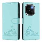 For vivo iQOO Z9s Pro 5G India Cat Rat Embossed Pattern RFID Leather Phone Case with Lanyard(Mint Green) - 2