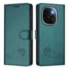 For vivo iQOO Z9s Pro 5G India Cat Rat Embossed Pattern RFID Leather Phone Case with Lanyard(Peacock Green) - 2