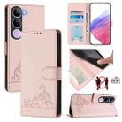 For vivo V40 Lite 5G IDN Cat Rat Embossed Pattern RFID Leather Phone Case with Lanyard(Pink) - 1