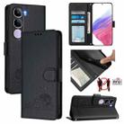 For vivo V40 Lite 5G IDN Cat Rat Embossed Pattern RFID Leather Phone Case with Lanyard(Black) - 1