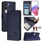 For vivo V40 Lite 5G IDN Cat Rat Embossed Pattern RFID Leather Phone Case with Lanyard(Blue) - 1