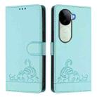 For vivo V40e 5G India Cat Rat Embossed Pattern RFID Leather Phone Case with Lanyard(Mint Green) - 2