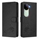 For vivo V40e 5G India Cat Rat Embossed Pattern RFID Leather Phone Case with Lanyard(Black) - 2