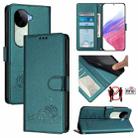 For vivo V40e 5G India Cat Rat Embossed Pattern RFID Leather Phone Case with Lanyard(Peacock Green) - 1
