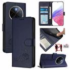 For vivo Y300 Pro Cat Rat Embossed Pattern RFID Leather Phone Case with Lanyard(Blue) - 1