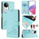 For vivo S20 5G Cat Rat Embossed Pattern RFID Leather Phone Case with Lanyard(Mint Green) - 1