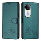 For vivo S20 5G Cat Rat Embossed Pattern RFID Leather Phone Case with Lanyard(Peacock Green) - 2