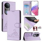 For vivo S20 Pro 5G Cat Rat Embossed Pattern RFID Leather Phone Case with Lanyard(Purple) - 1