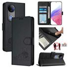 For vivo V50 5G Global Cat Rat Embossed Pattern RFID Leather Phone Case with Lanyard(Black) - 1