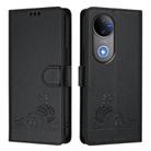 For vivo V50 5G Global Cat Rat Embossed Pattern RFID Leather Phone Case with Lanyard(Black) - 2