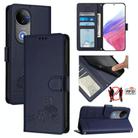 For vivo V50 5G Global Cat Rat Embossed Pattern RFID Leather Phone Case with Lanyard(Blue) - 1