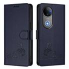 For vivo V50 5G Global Cat Rat Embossed Pattern RFID Leather Phone Case with Lanyard(Blue) - 2