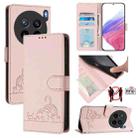 For vivo X200s 5G Cat Rat Embossed Pattern RFID Leather Phone Case with Lanyard(Pink) - 1