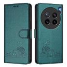 For vivo X200s 5G Cat Rat Embossed Pattern RFID Leather Phone Case with Lanyard(Peacock Green) - 2