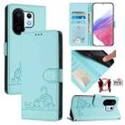 For vivo S30 Pro mini Cat Rat Embossed Pattern RFID Leather Phone Case with Lanyard(Mint Green) - 1
