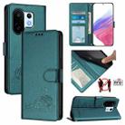 For vivo S30 Pro mini Cat Rat Embossed Pattern RFID Leather Phone Case with Lanyard(Peacock Green) - 1