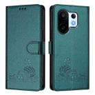 For vivo S30 Pro mini Cat Rat Embossed Pattern RFID Leather Phone Case with Lanyard(Peacock Green) - 2