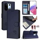 For vivo S30 Pro mini Cat Rat Embossed Pattern RFID Leather Phone Case with Lanyard(Blue) - 1