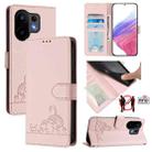 For vivo S30 Cat Rat Embossed Pattern RFID Leather Phone Case with Lanyard(Pink) - 1