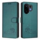 For vivo S30 Cat Rat Embossed Pattern RFID Leather Phone Case with Lanyard(Peacock Green) - 2
