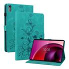 For Lenovo Tab M10 5G 2023 Lily Embossed Leather Tablet Case(Green) - 1