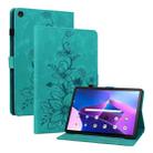 For Lenovo Tab M10 Plus 10.6 3rd Gen Lily Embossed Leather Tablet Case(Green) - 1