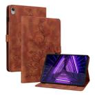 For Lenovo Tab K10 Lily Embossed Leather Tablet Case(Brown) - 1