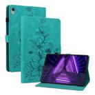For Lenovo Tab K10 Lily Embossed Leather Tablet Case(Green) - 1