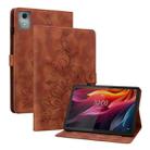 For Lenovo Tab K11 Plus Lily Embossed Leather Tablet Case(Brown) - 1