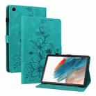 For Samsung Galaxy Tab A8 10.5 2022 Lily Embossed Leather Smart Tablet Case(Green) - 1