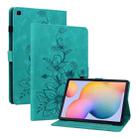 For Samsung Galaxy Tab S6 Lite Lily Embossed Leather Smart Tablet Case(Green) - 1