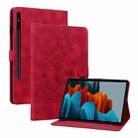 For Samsung Galaxy Tab S7 FE/S8+/S7+ Lily Embossed Leather Tablet Case(Red) - 1