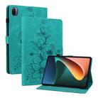 For Xiaomi Pad 5 / Pad 5 Pro Lily Embossed Leather Smart Tablet Case(Green) - 1