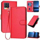 For Realme 8 / 8 Pro YX0070 Carbon Fiber Buckle Leather Phone Case with Lanyard(Red) - 1